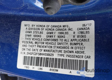 2017 Honda Civic Lx z USA, uszkodzony, nr VIN 2HGFC2F58HH556629